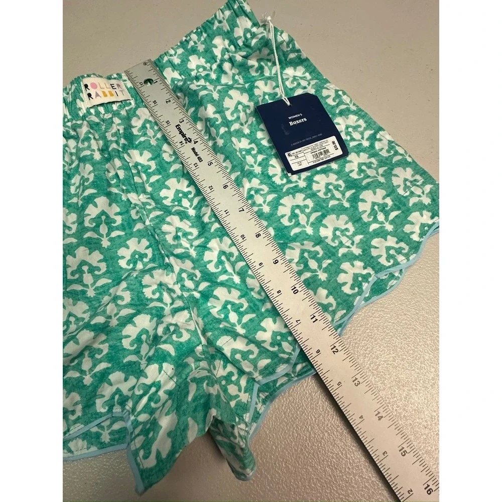 Roller Rabbit Green White Floral Block Print Pajama Boxer Shorts Womens XS NWT